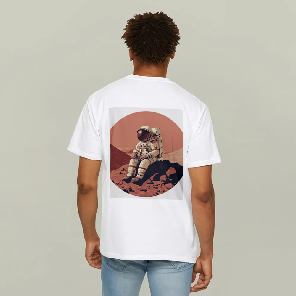 Astronaut Sitting On Mars Rocky Surface – T-Shirts