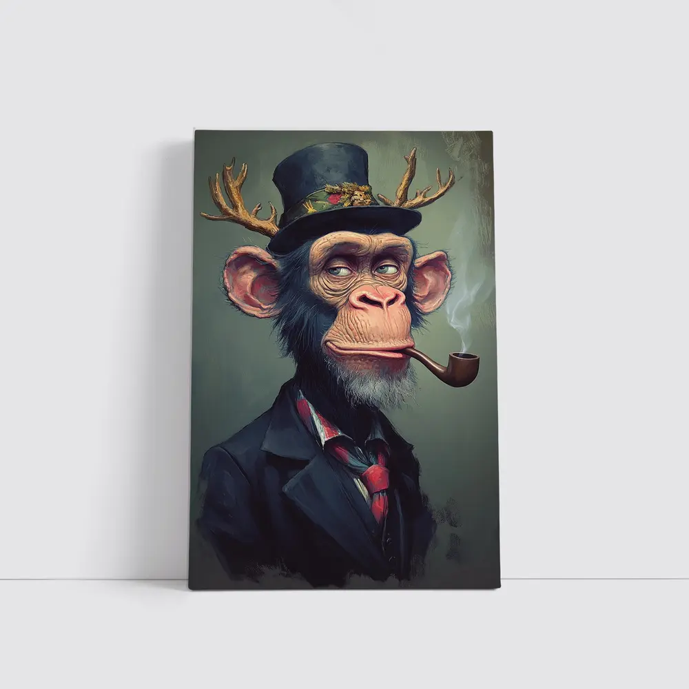 Dapper Chimpanzee Top Hat Smoking Pipe Art – Wall Art
