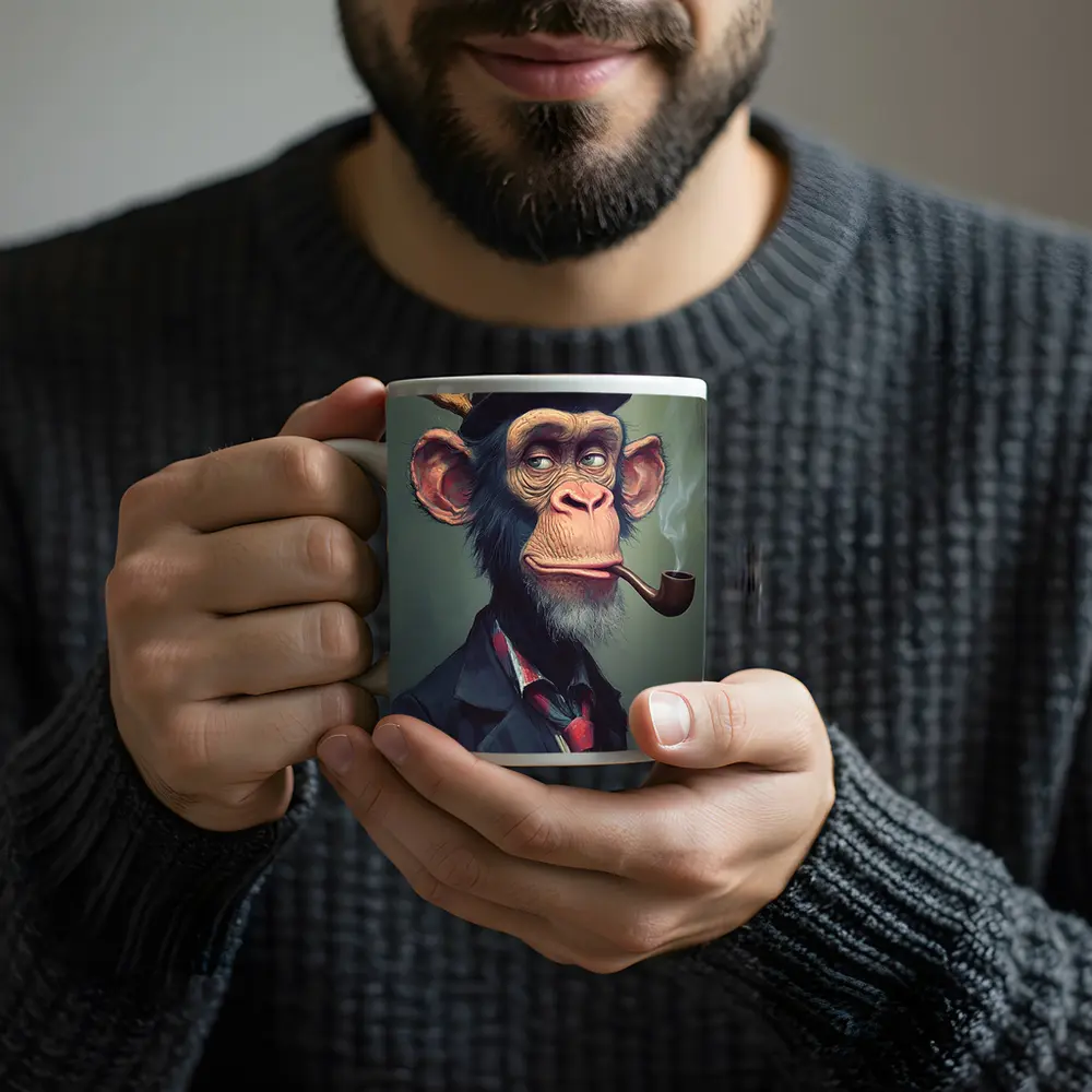 Dapper Chimpanzee Top Hat Smoking Pipe Art – Mugs