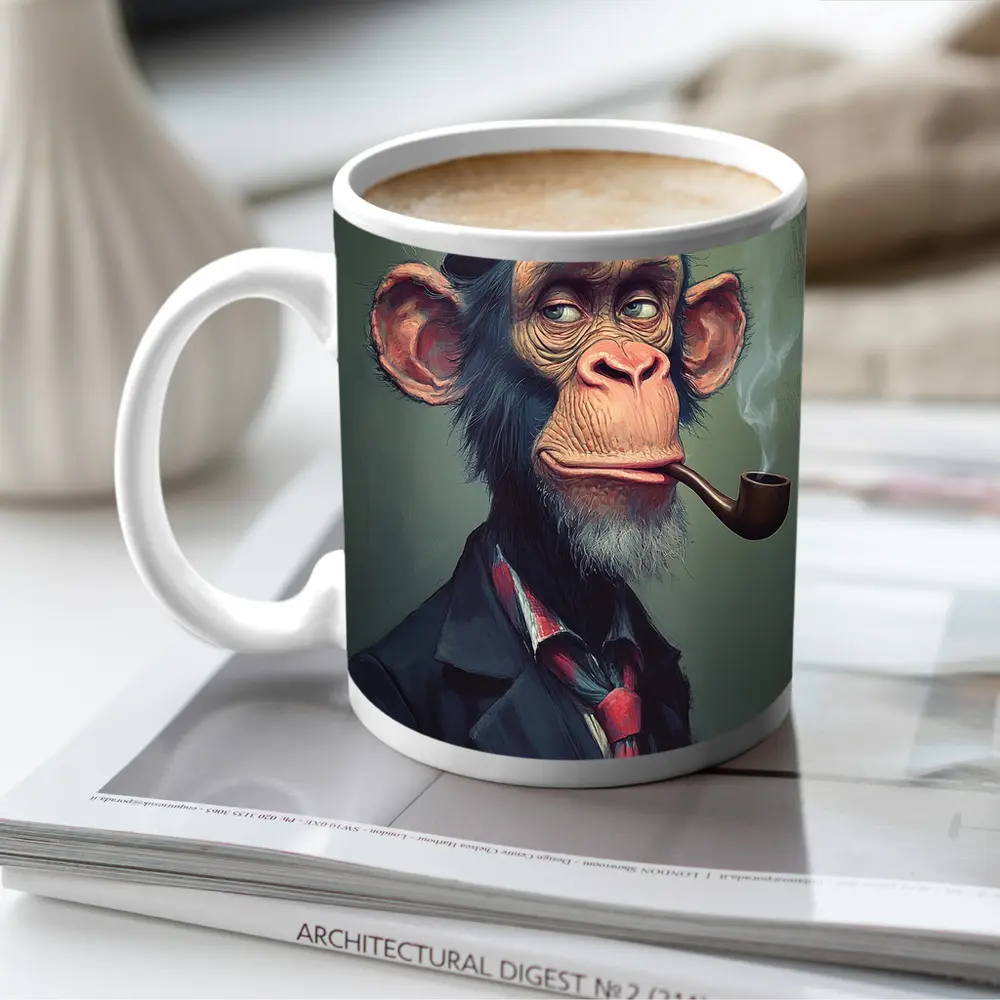 Dapper Chimpanzee Top Hat Smoking Pipe Art – Mugs