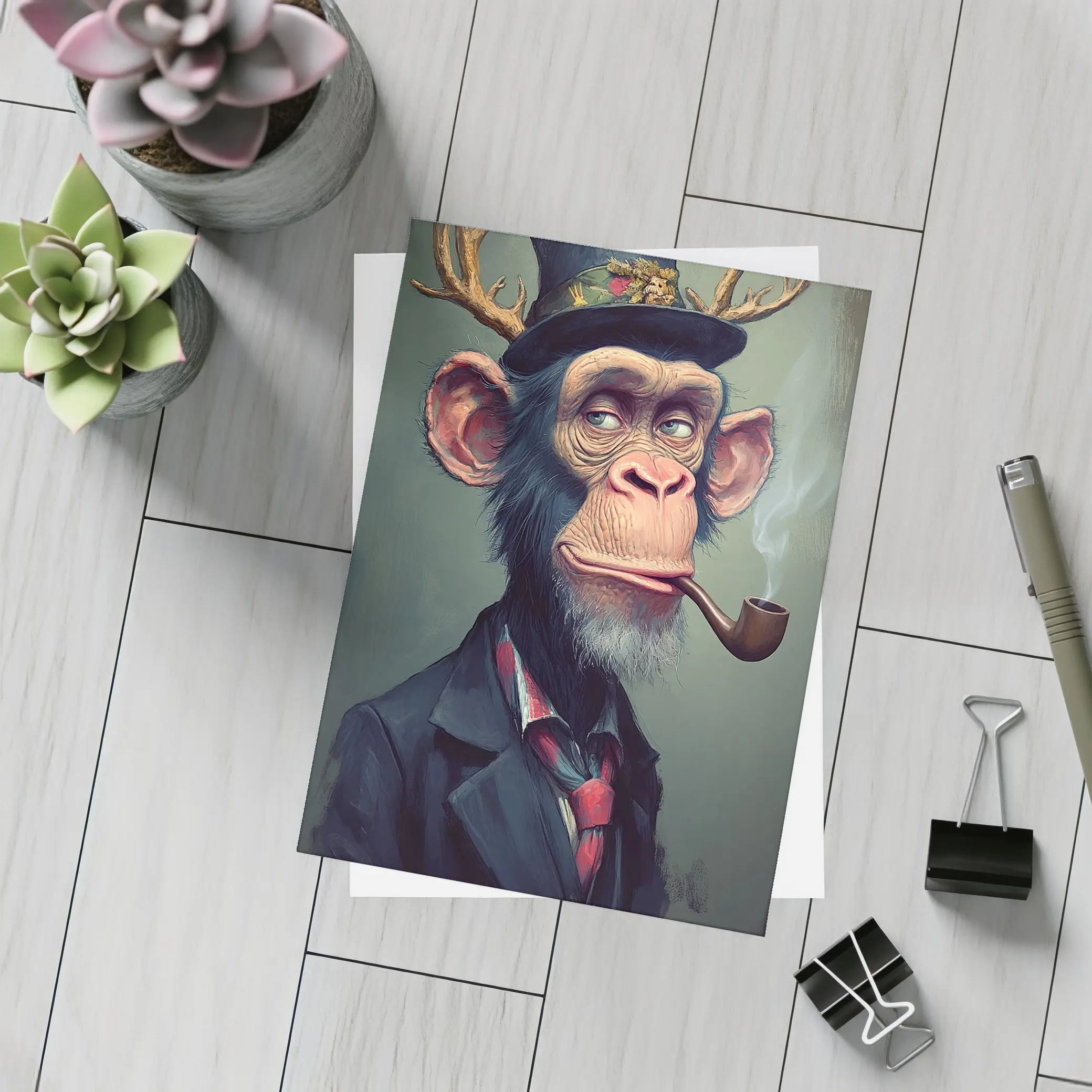 Dapper Chimpanzee Top Hat Smoking Pipe Art – Postcards