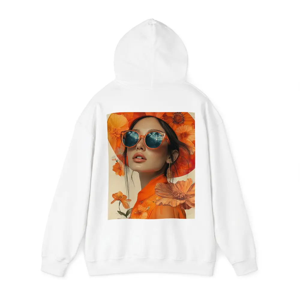 Fashion Woman Orange Hat Floral Collage – Hoodies