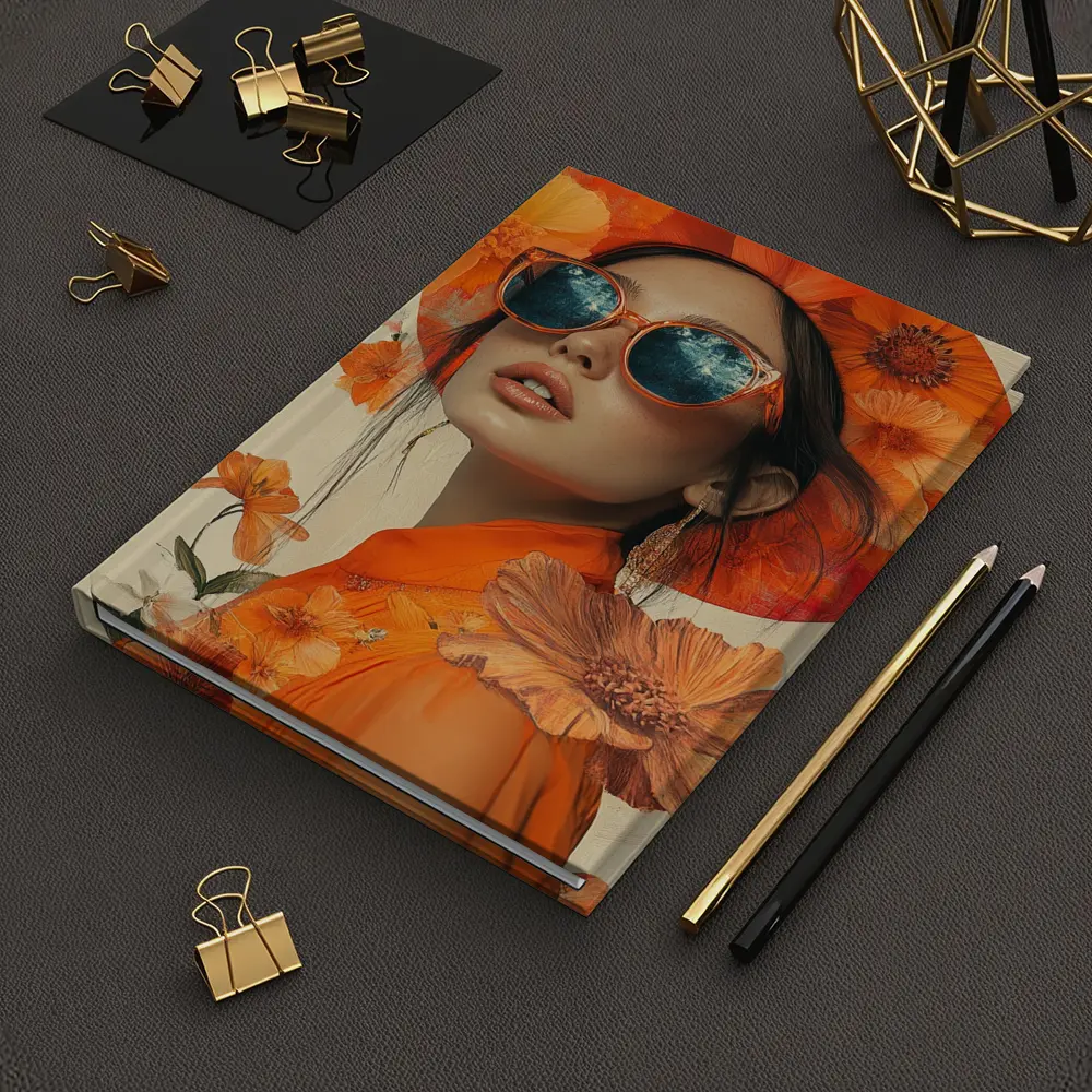 Fashion Woman Orange Hat Floral Collage – Notebooks