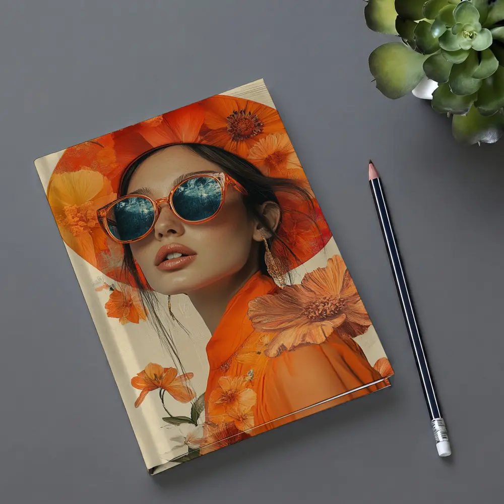 Fashion Woman Orange Hat Floral Collage – Notebooks