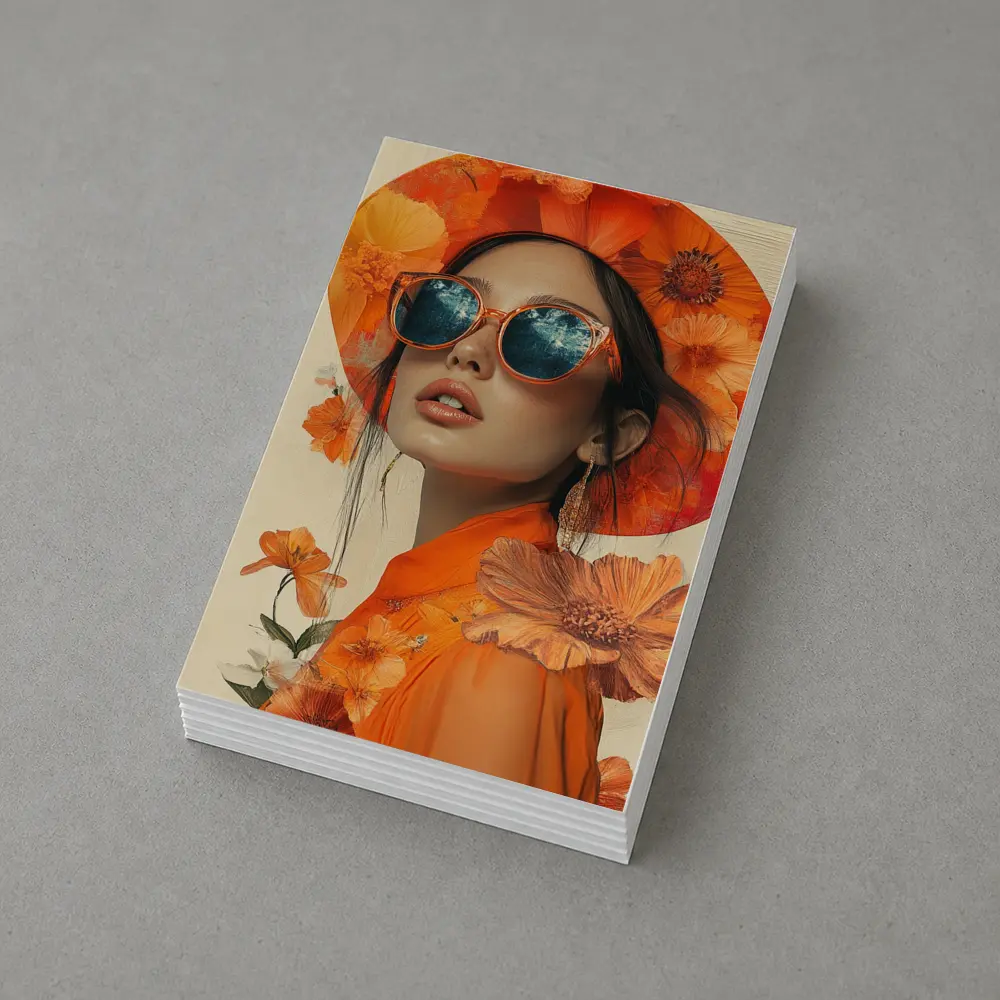 Fashion Woman Orange Hat Floral Collage – Postcards