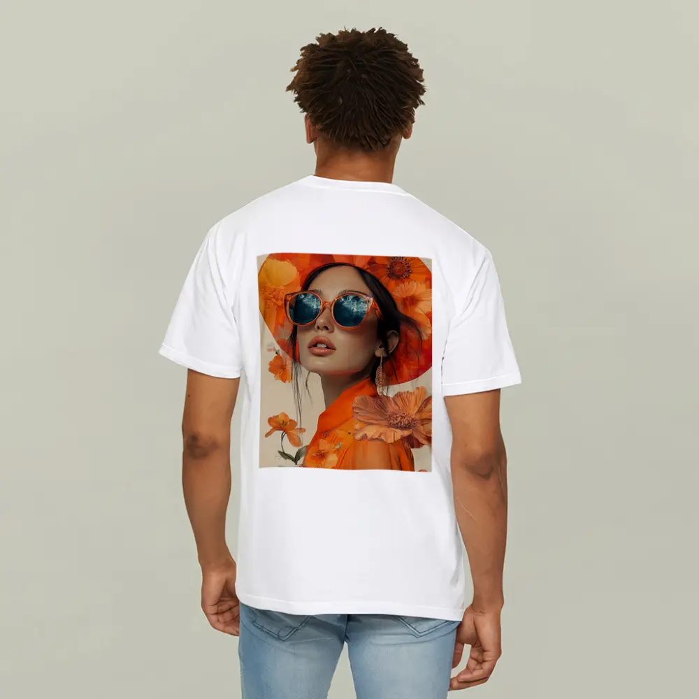 Fashion Woman Orange Hat Floral Collage – T-Shirts