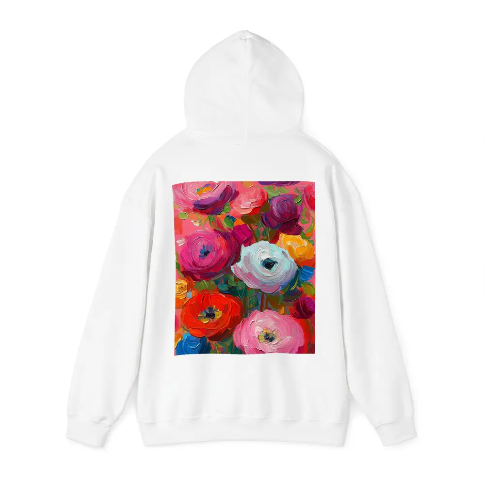 Bold Ranunculus Bouquet Oil Paint Pink Background – Hoodies