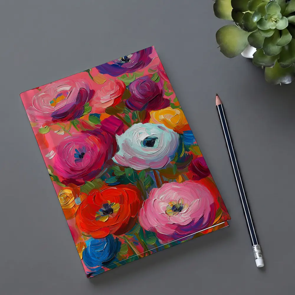 Bold Ranunculus Bouquet Oil Paint Pink Background – Notebooks
