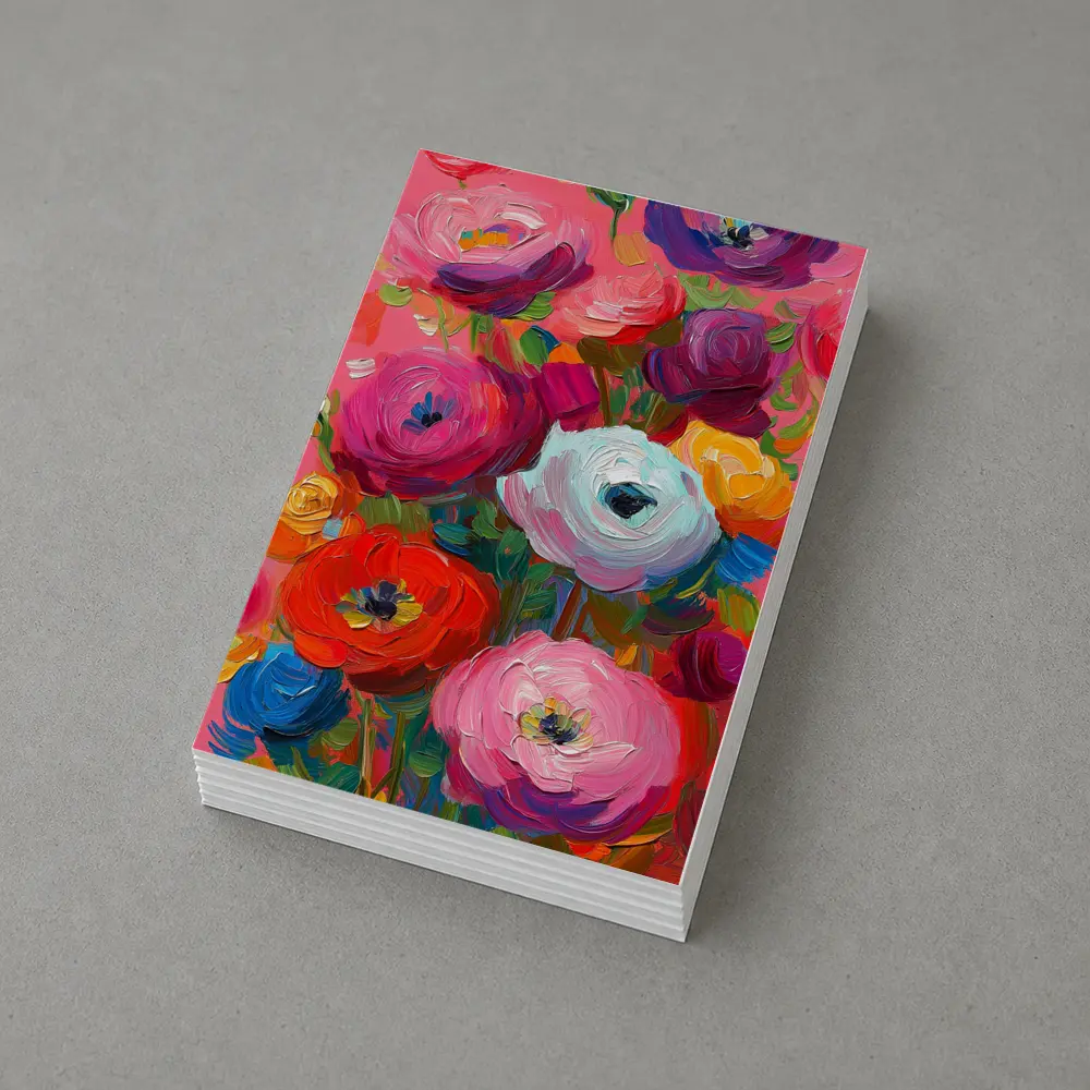 Bold Ranunculus Bouquet Oil Paint Pink Background – Postcards