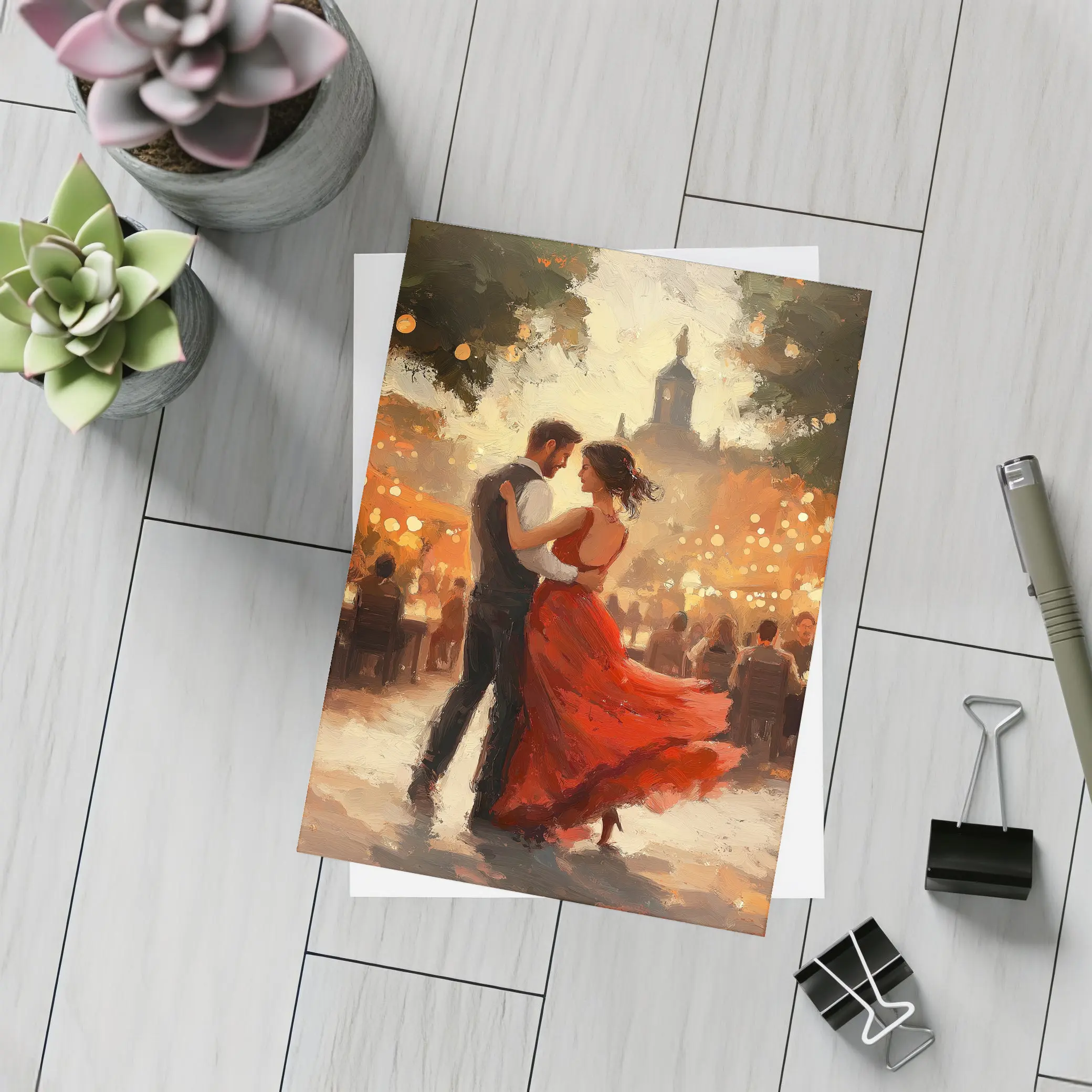 Couple Dancing Tango Oil Painting Outdoor – Postcards