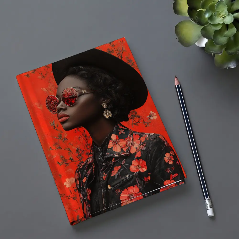 Black Woman Red Floral Fashion Portrait Art – Notebooks