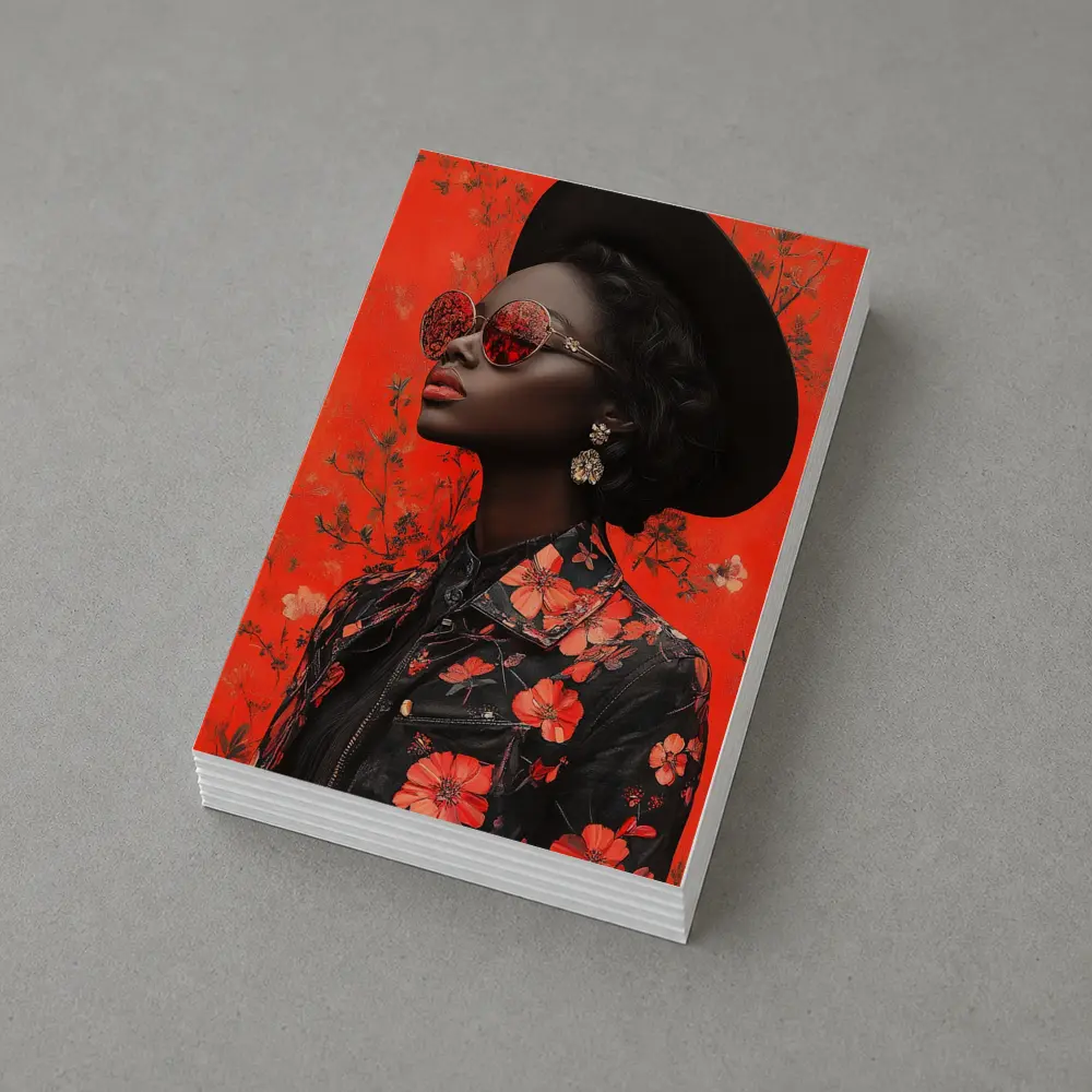 Black Woman Red Floral Fashion Portrait Art – Postcards