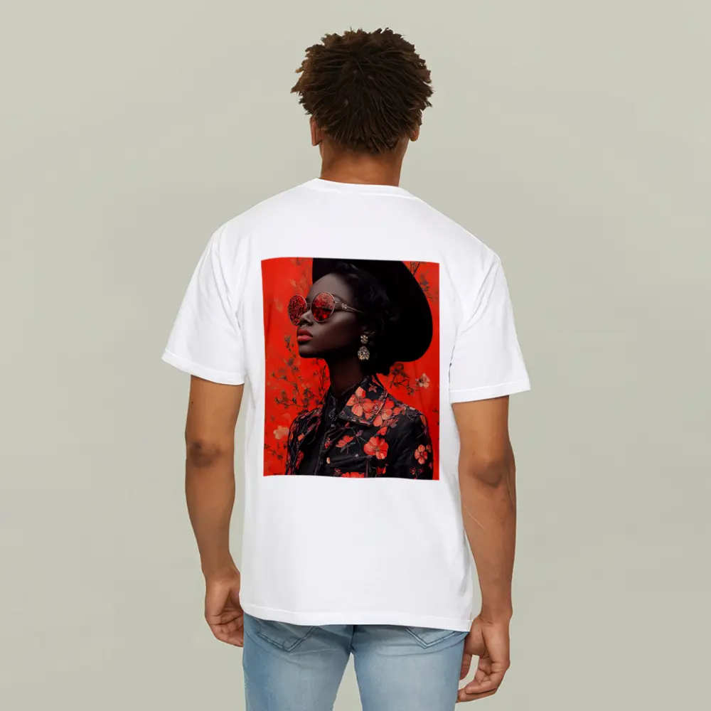 Black Woman Red Floral Fashion Portrait Art – T-Shirts