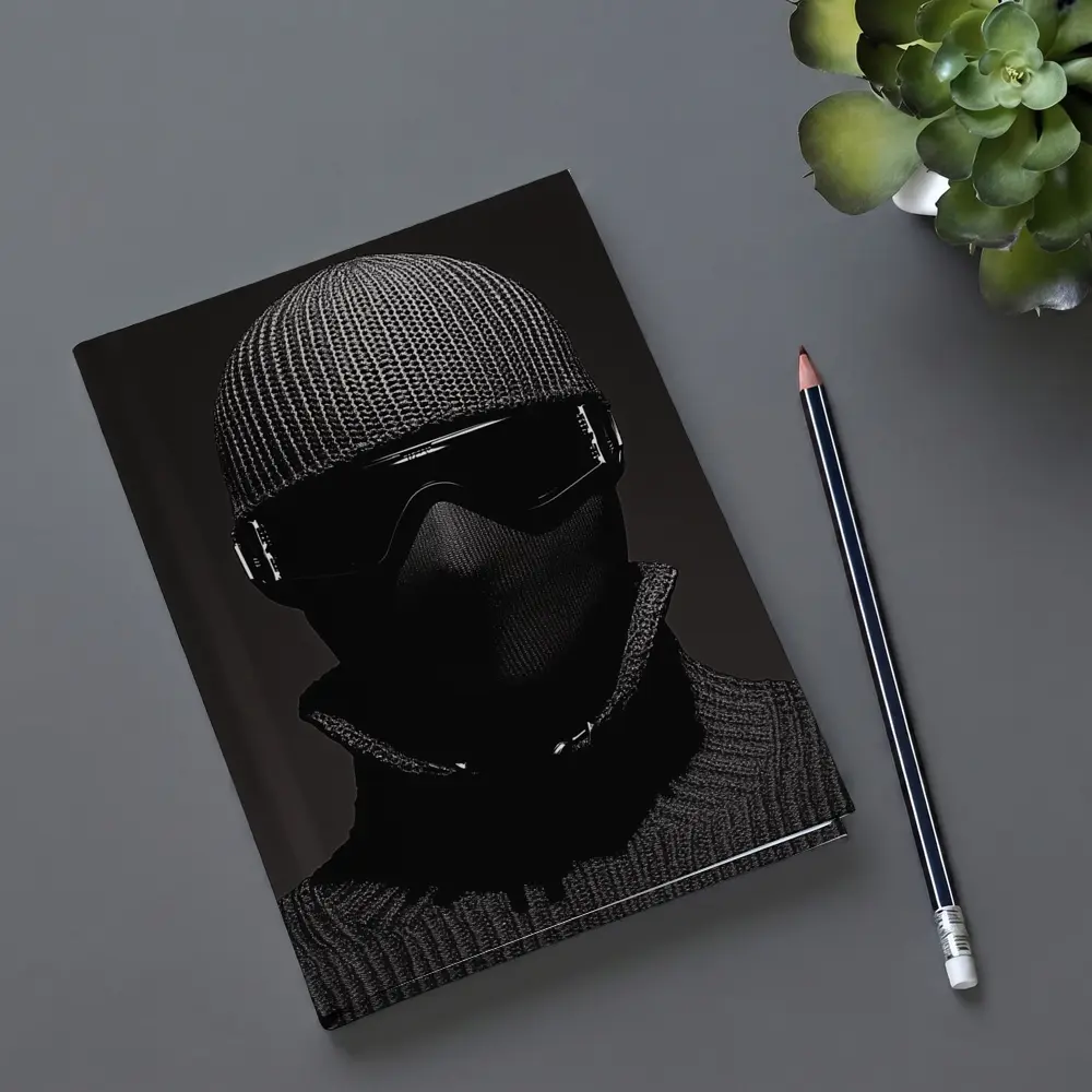 Masked Figure Ski Goggles Dark Background – Notebooks