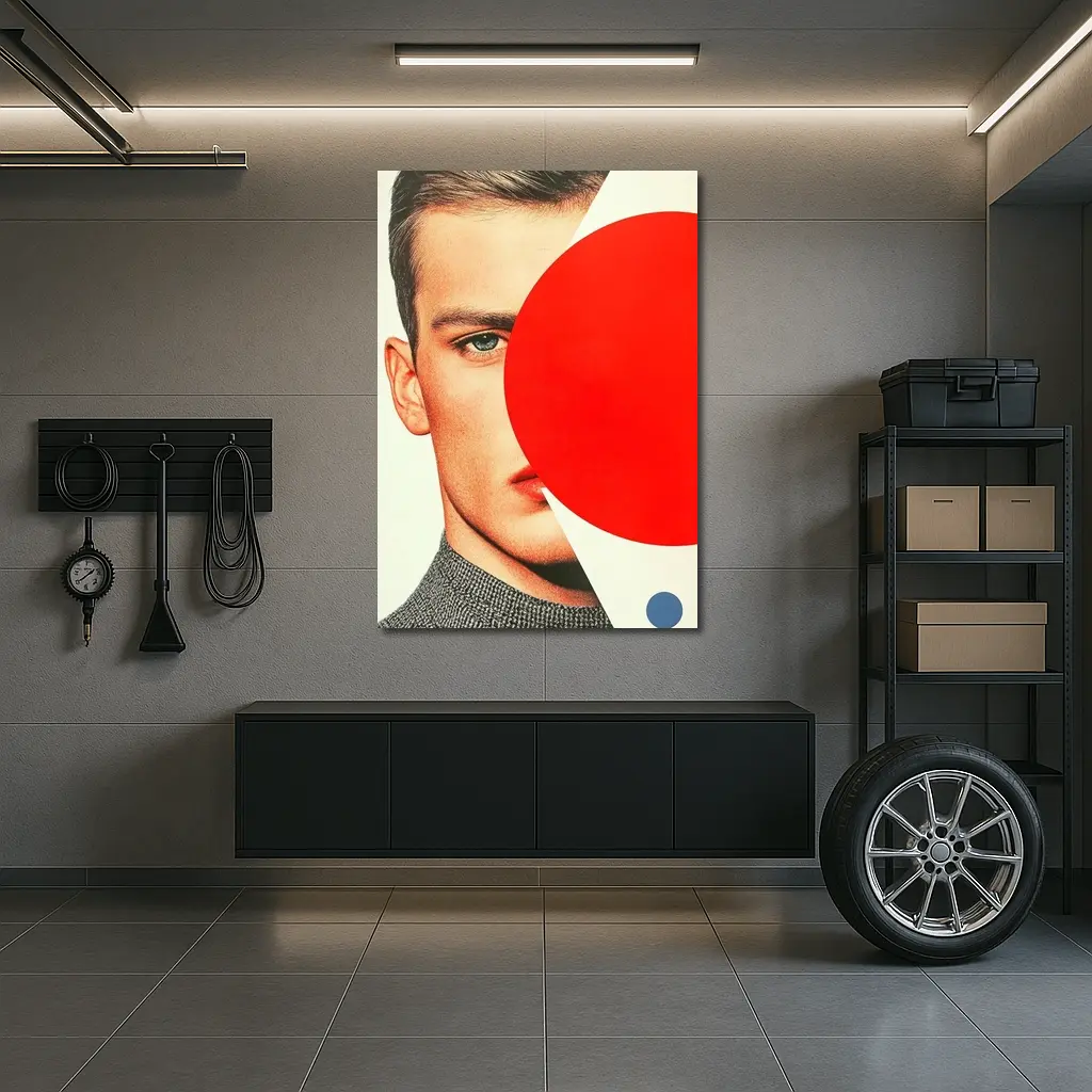 Man Portrait Red Circle Geometric Collage Art – Wall Art
