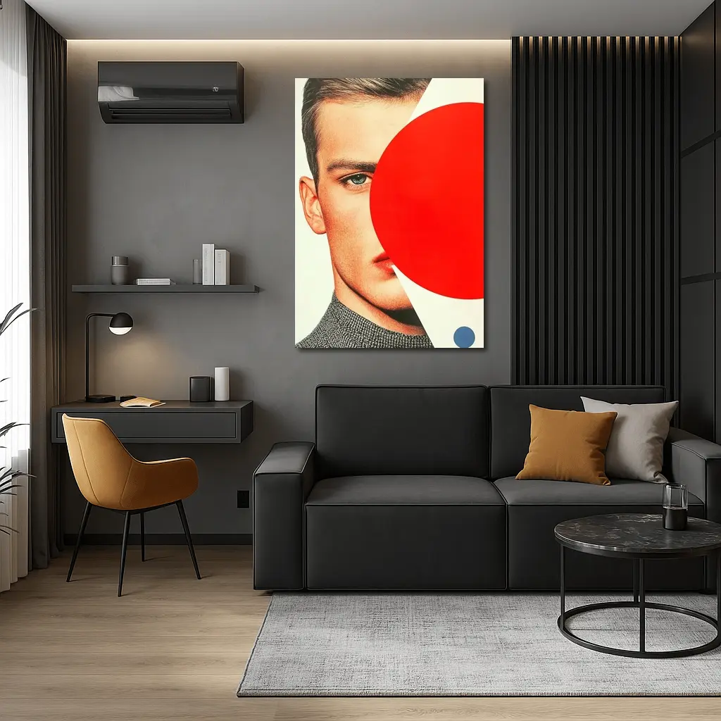Man Portrait Red Circle Geometric Collage Art – Wall Art