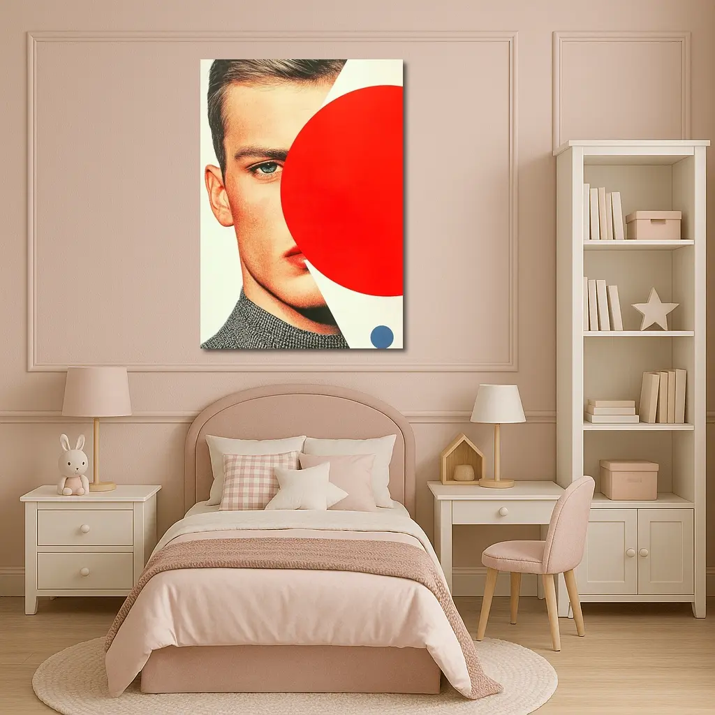 Man Portrait Red Circle Geometric Collage Art – Wall Art
