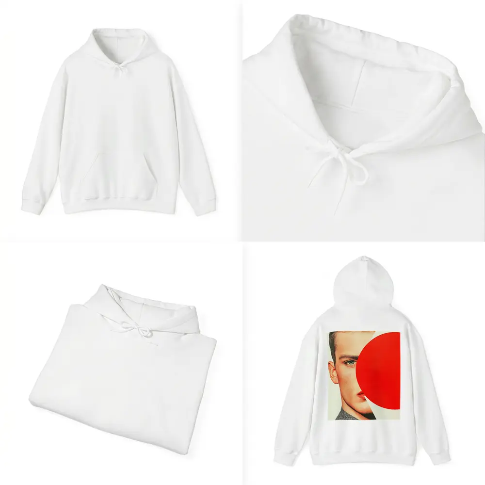 Man Portrait Red Circle Geometric Collage Art – Hoodies
