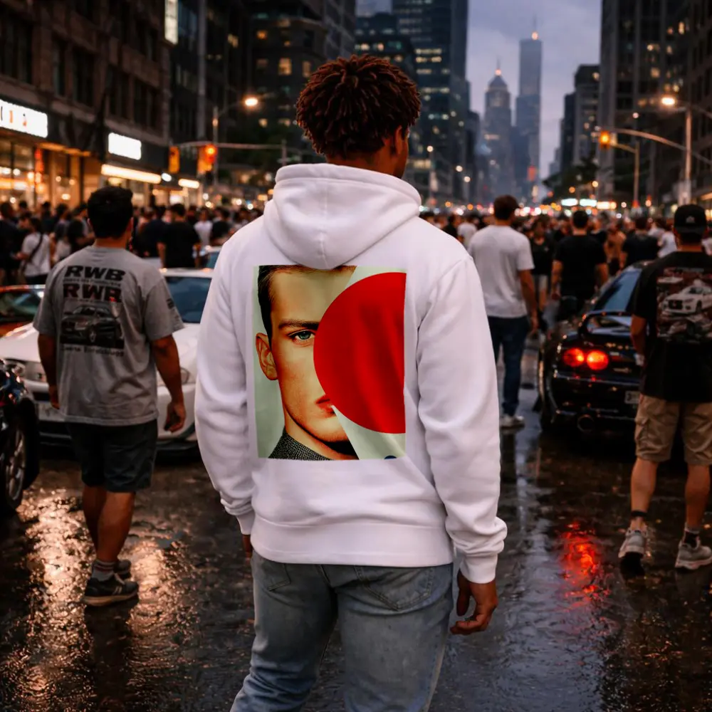 Man Portrait Red Circle Geometric Collage Art – Hoodies