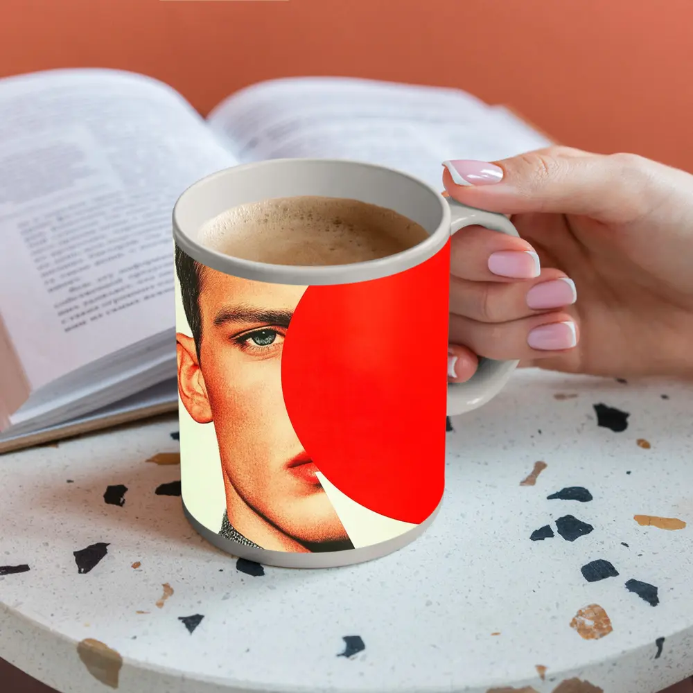 Man Portrait Red Circle Geometric Collage Art – Mugs