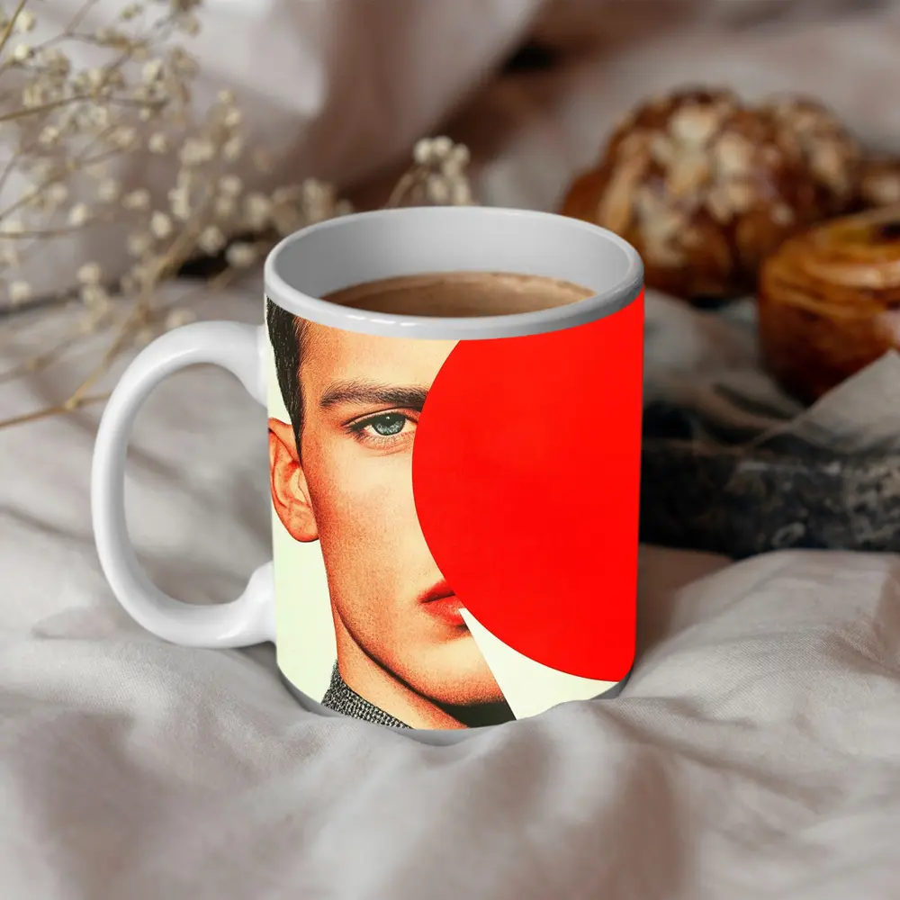 Man Portrait Red Circle Geometric Collage Art – Mugs