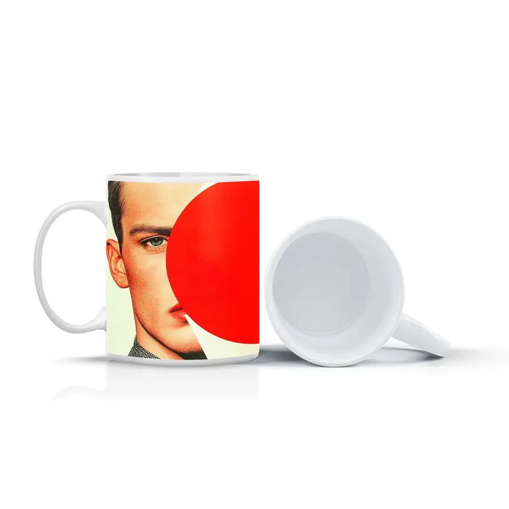 Man Portrait Red Circle Geometric Collage Art – Mugs
