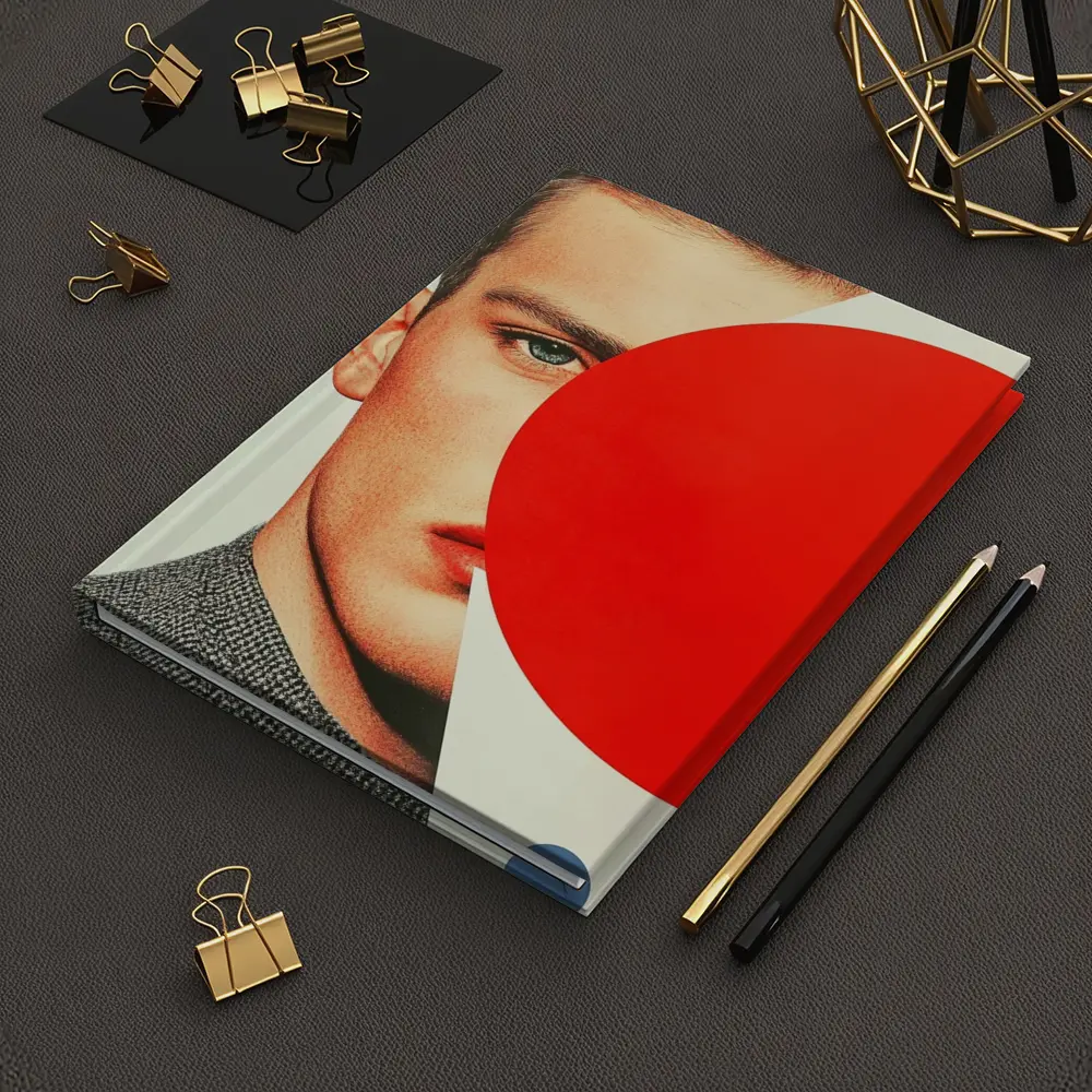 Man Portrait Red Circle Geometric Collage Art – Notebooks