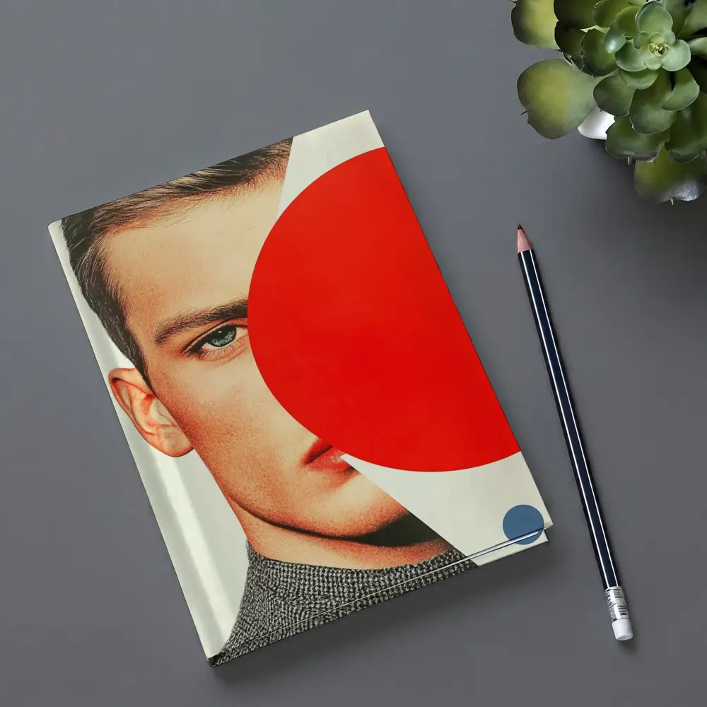Man Portrait Red Circle Geometric Collage Art – Notebooks