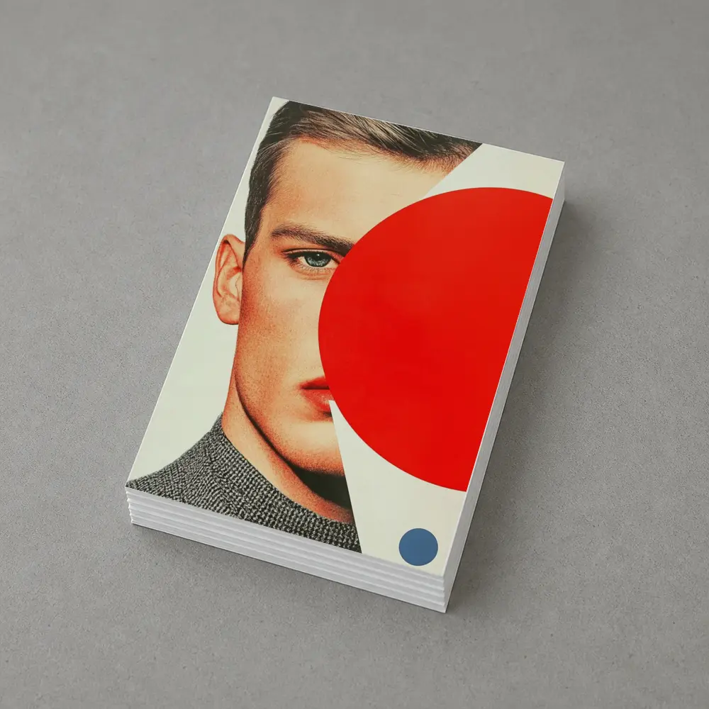 Man Portrait Red Circle Geometric Collage Art – Postcards