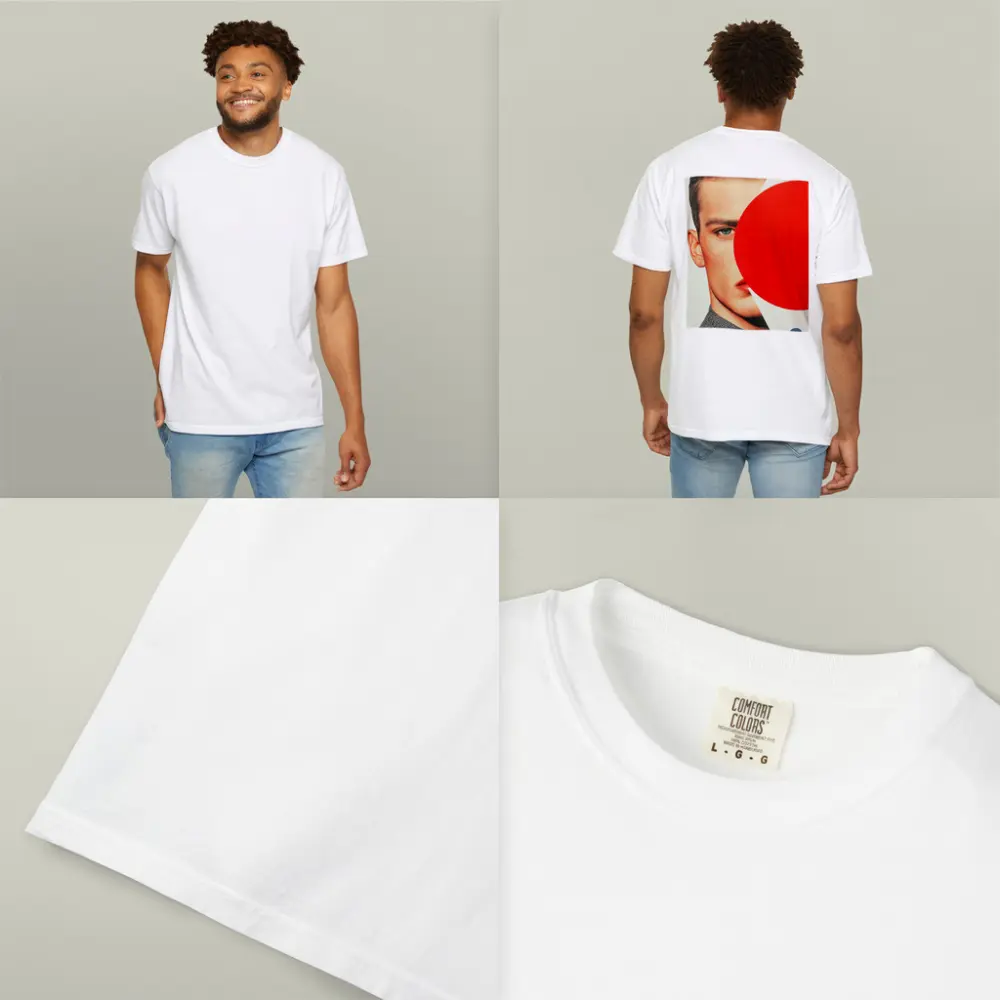Man Portrait Red Circle Geometric Collage Art – T-Shirts