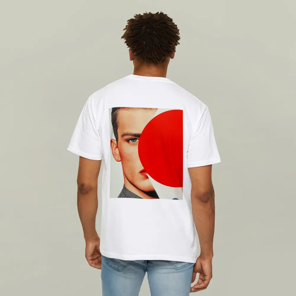 Man Portrait Red Circle Geometric Collage Art – T-Shirts