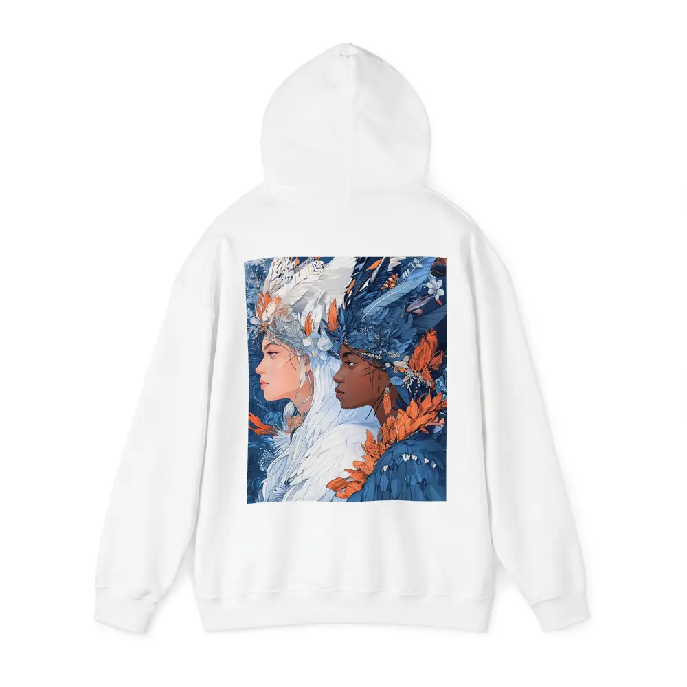 Two Women Feathered Headdress Blue Floral Art – Hoodies