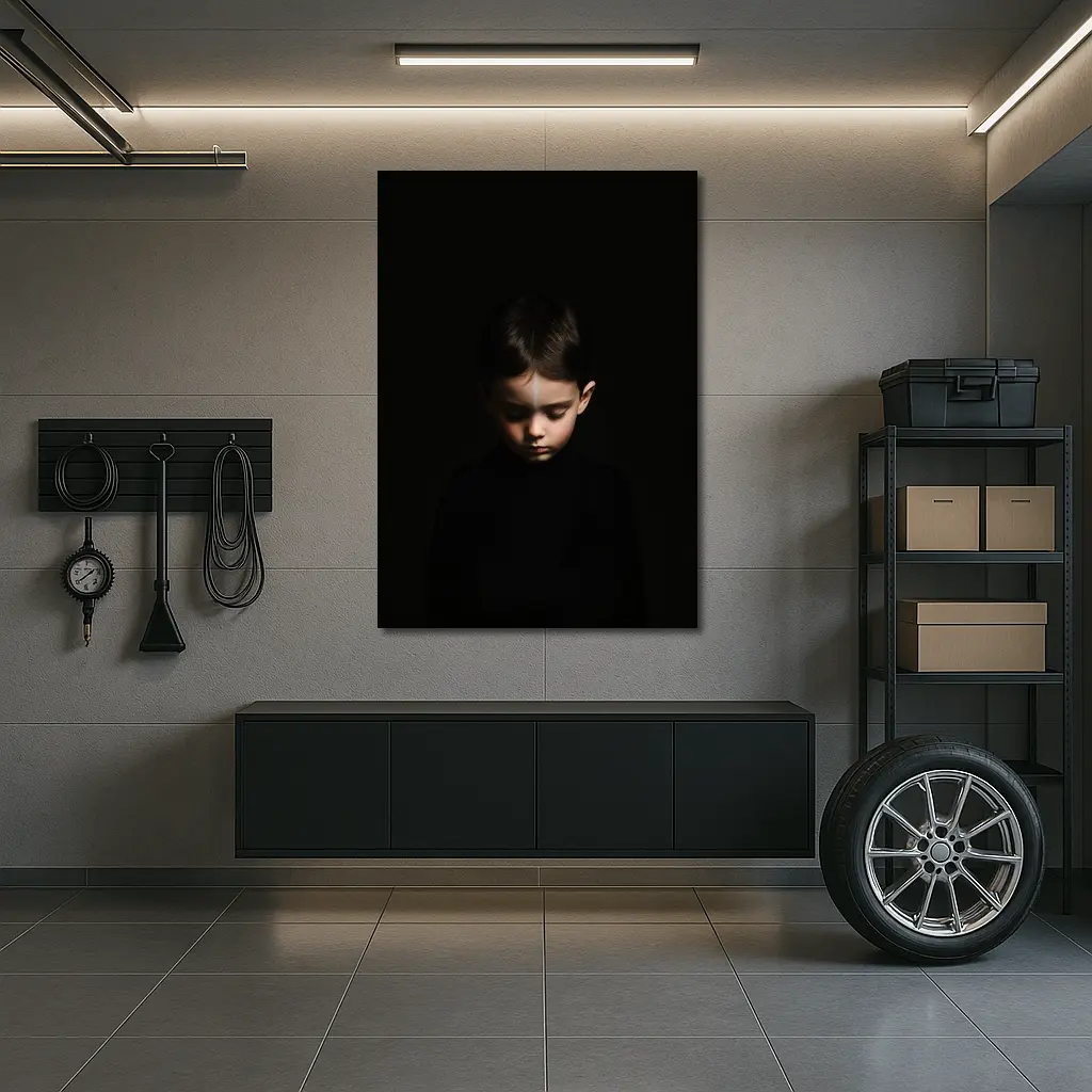 Young Boy Portrait Dark Black Background – Wall Art