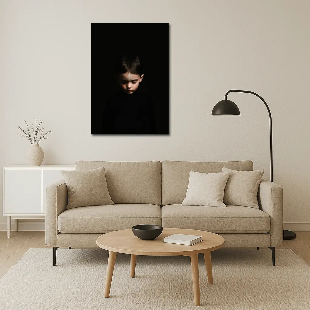 Young Boy Portrait Dark Black Background – Wall Art