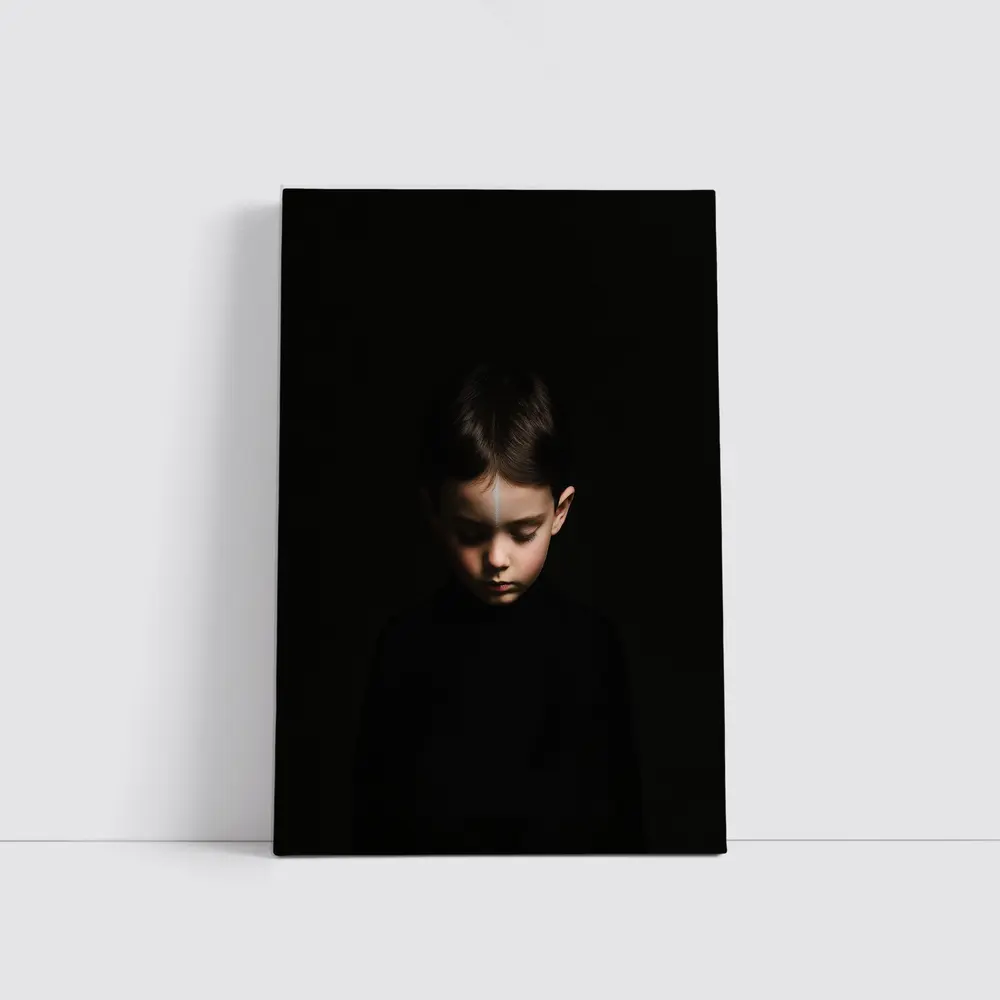 Young Boy Portrait Dark Black Background – Wall Art