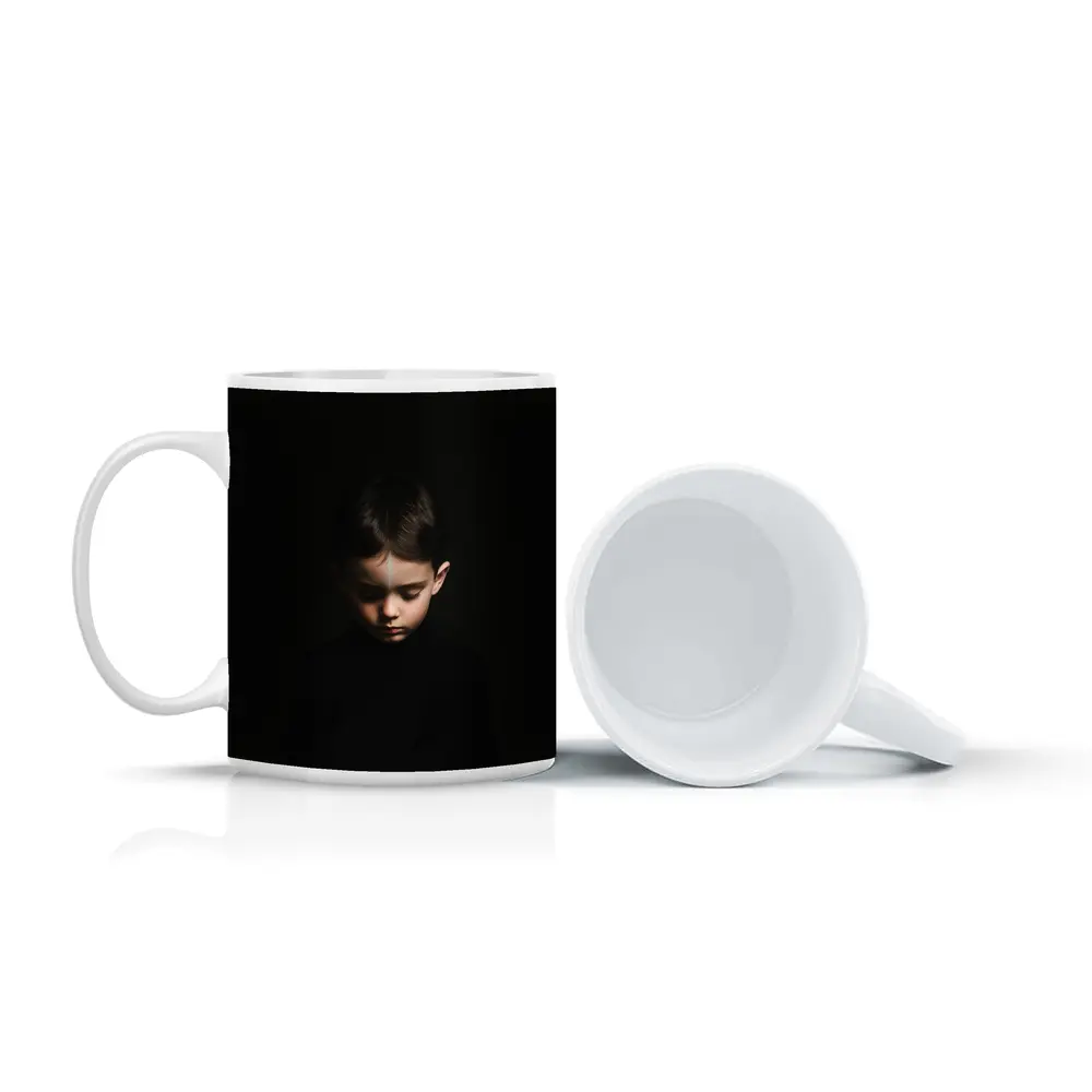 Young Boy Portrait Dark Black Background – Mugs