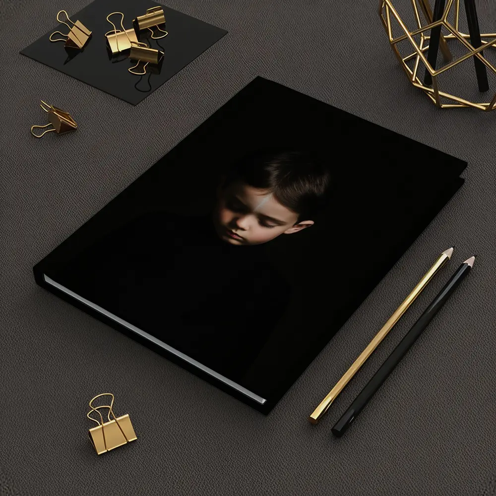 Young Boy Portrait Dark Black Background – Notebooks