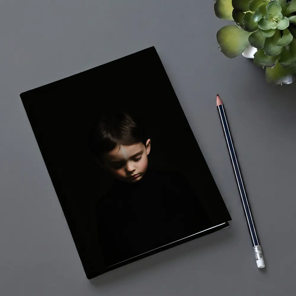 Young Boy Portrait Dark Black Background – Notebooks