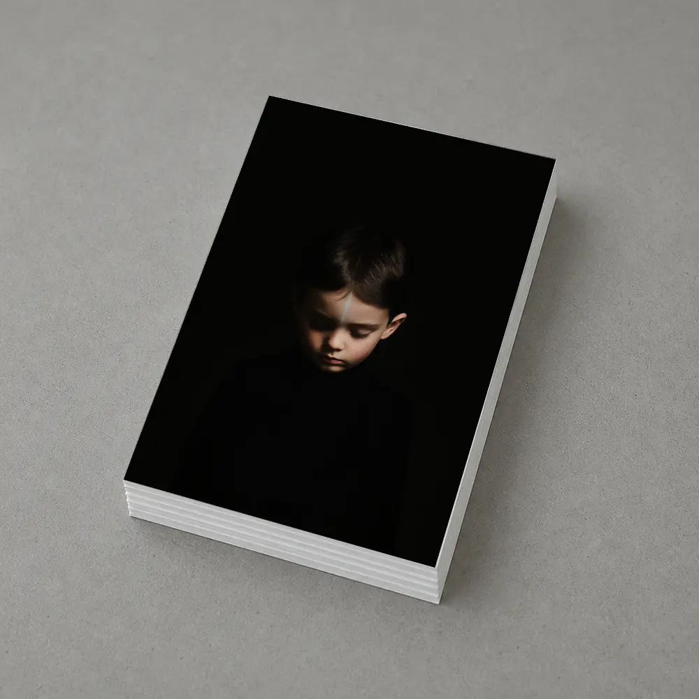 Young Boy Portrait Dark Black Background – Postcards