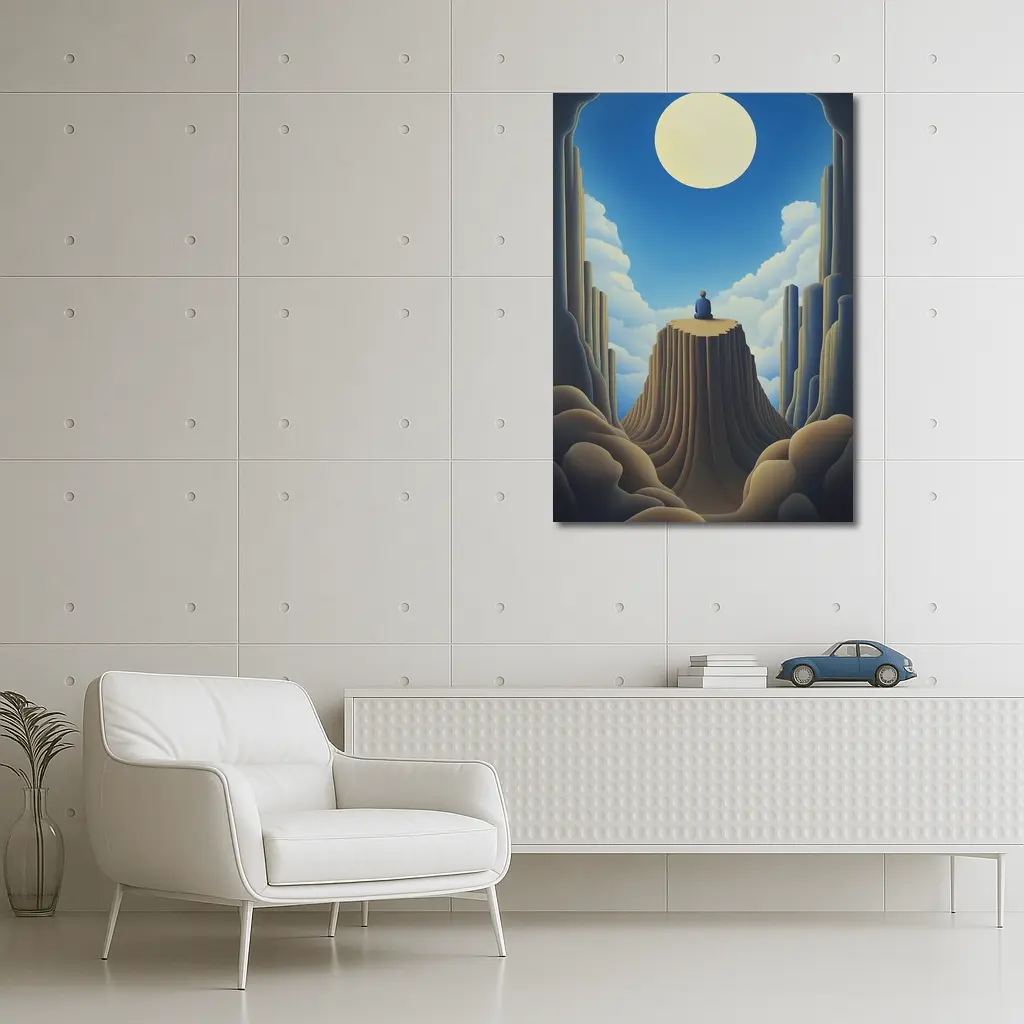 Solitary Figure Meditating on Rocky Cliff – Wall Art