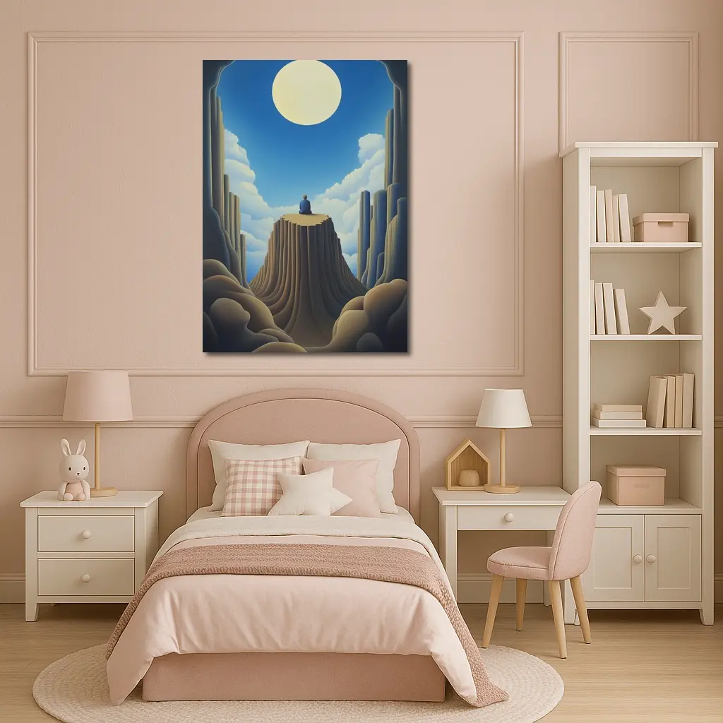 Solitary Figure Meditating on Rocky Cliff – Wall Art