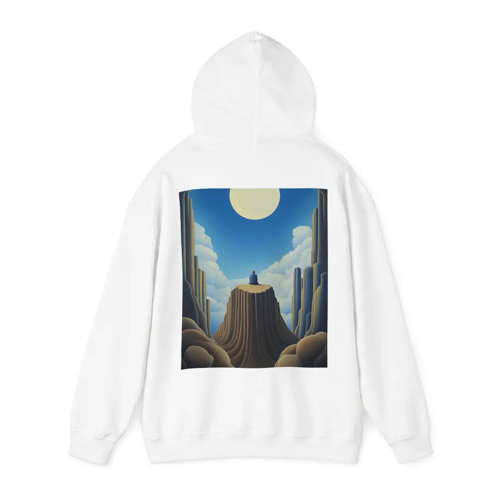 Solitary Figure Meditating on Rocky Cliff – Hoodies