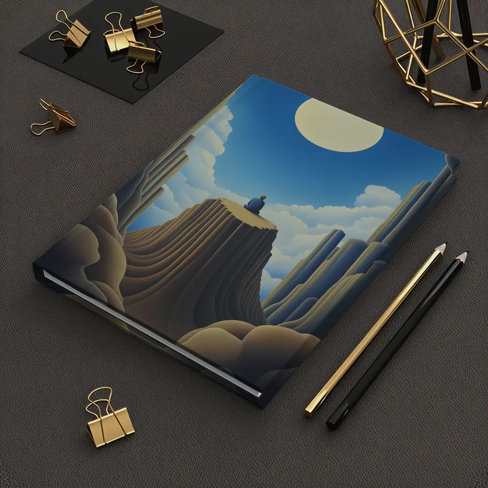 Solitary Figure Meditating on Rocky Cliff – Notebooks