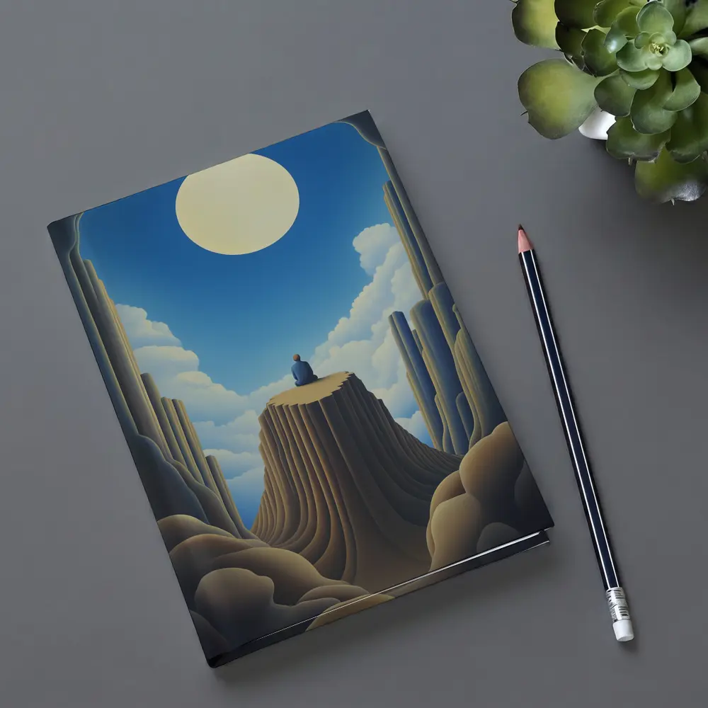 Solitary Figure Meditating on Rocky Cliff – Notebooks