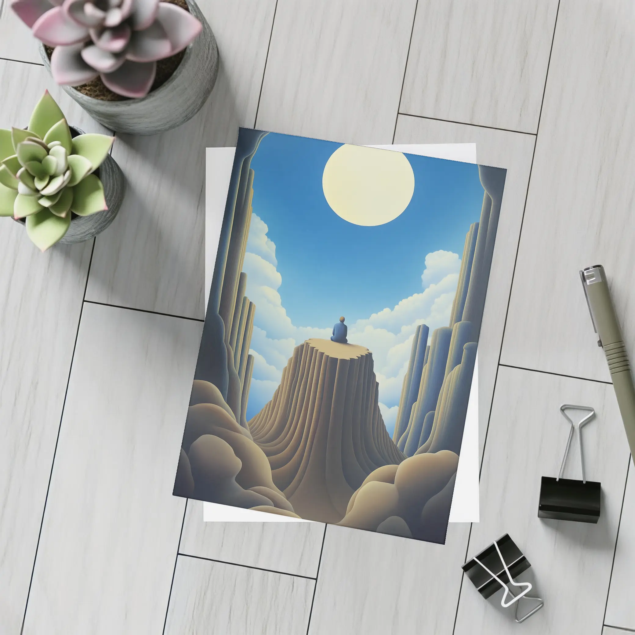 Solitary Figure Meditating on Rocky Cliff – Postcards