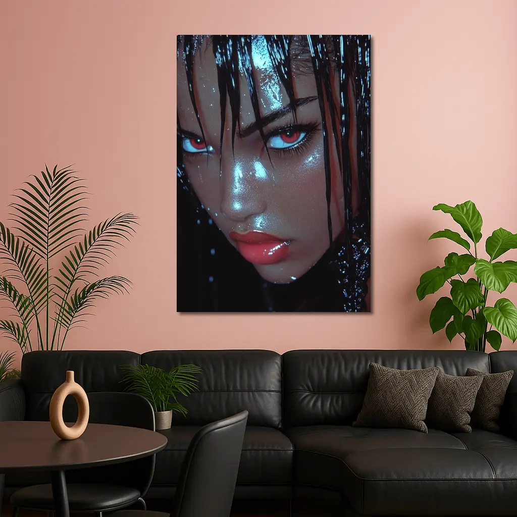 Dark Fantasy Woman Red Eyes Wet Hair – Wall Art