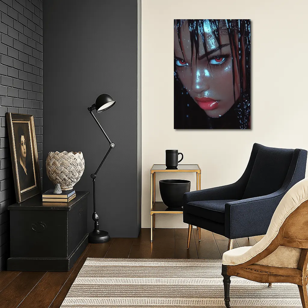 Dark Fantasy Woman Red Eyes Wet Hair – Wall Art