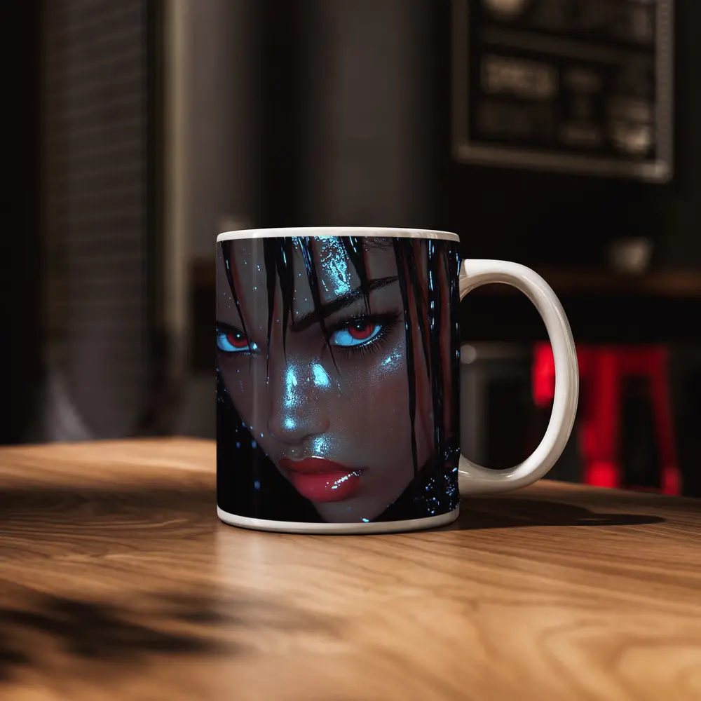 Dark Fantasy Woman Red Eyes Wet Hair – Mugs
