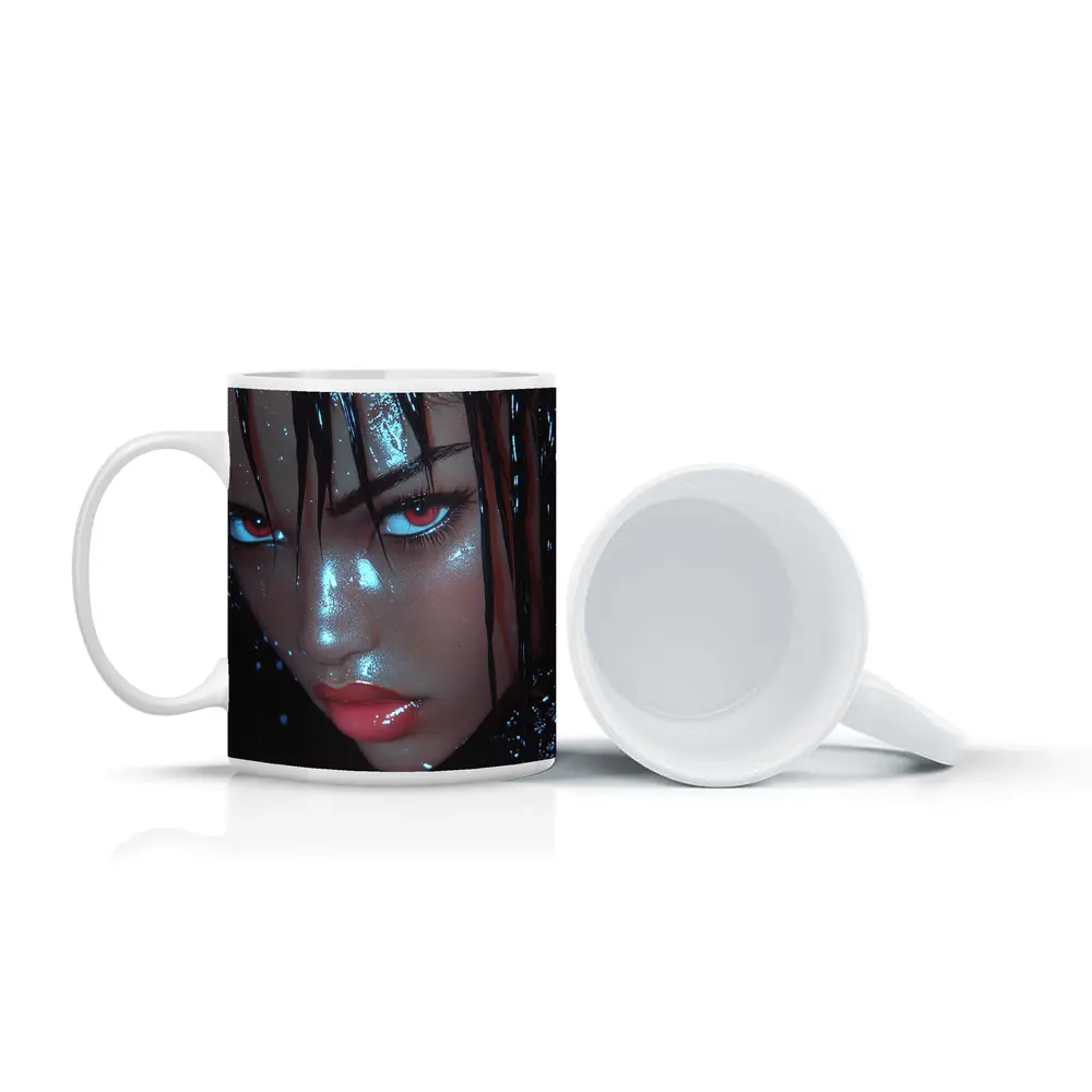 Dark Fantasy Woman Red Eyes Wet Hair – Mugs