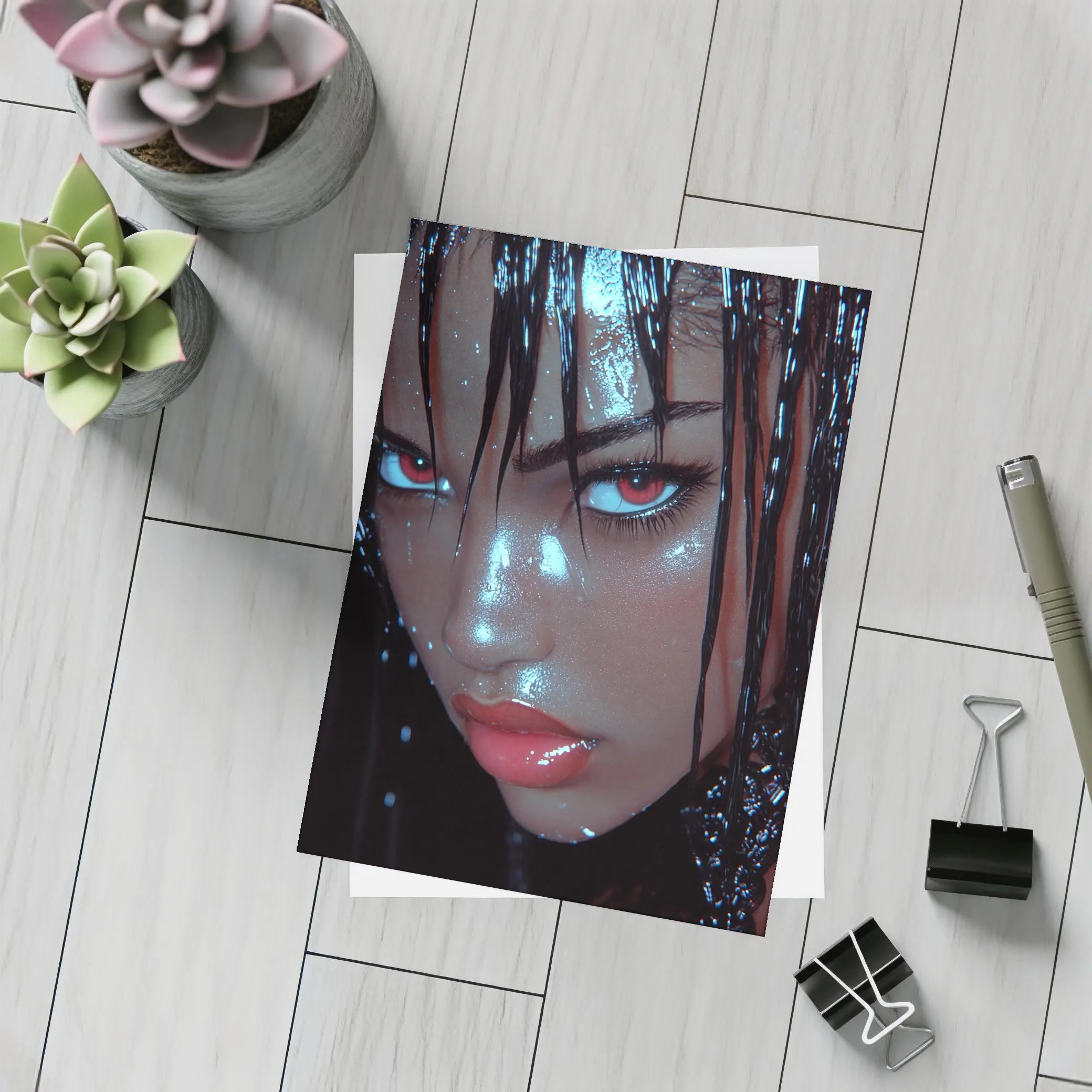Dark Fantasy Woman Red Eyes Wet Hair – Postcards